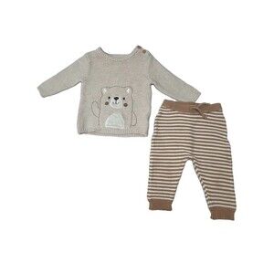 Reni Rafe Baby Knit Bear Sweater & Striped Pants Set 6-9 Months
